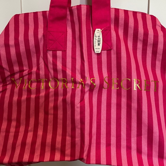 Victoria's Secret Pink Striped Tote Bag with Bold Design - Picture 4 of 8